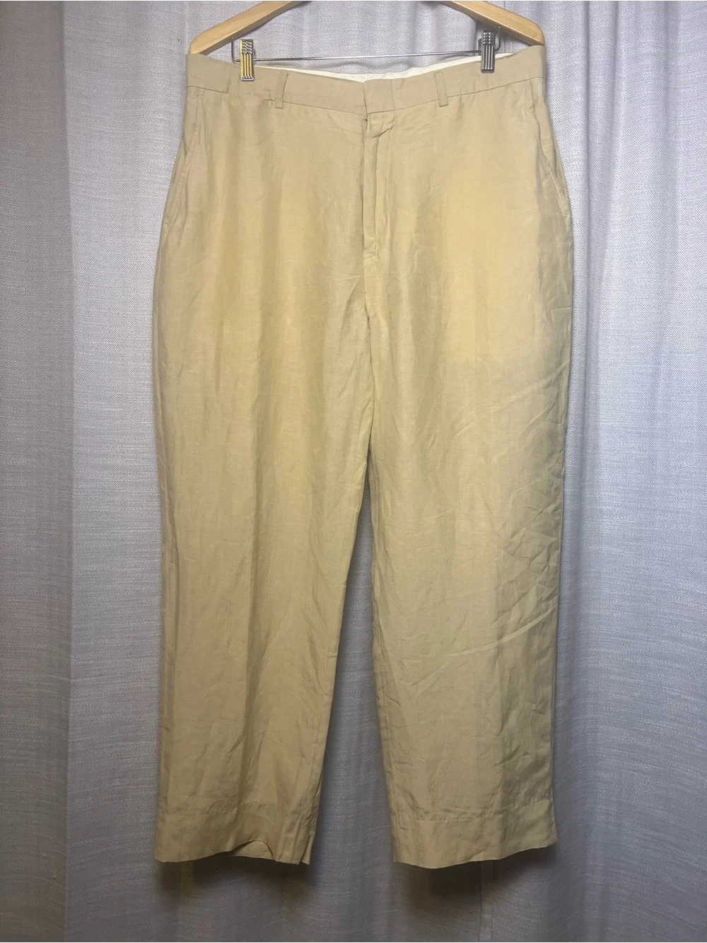 Polo Ralph Lauren Linen Silk Trousers Tan Beige Mens Sz 36x32 Measures 36x28.5